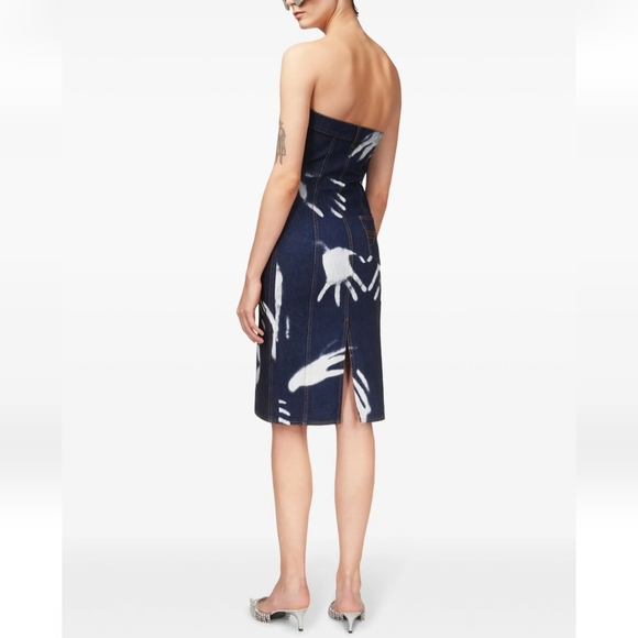 AREA Strapless Denim Dress -Hand Print Indigo Blue - Picture 6 of 10
